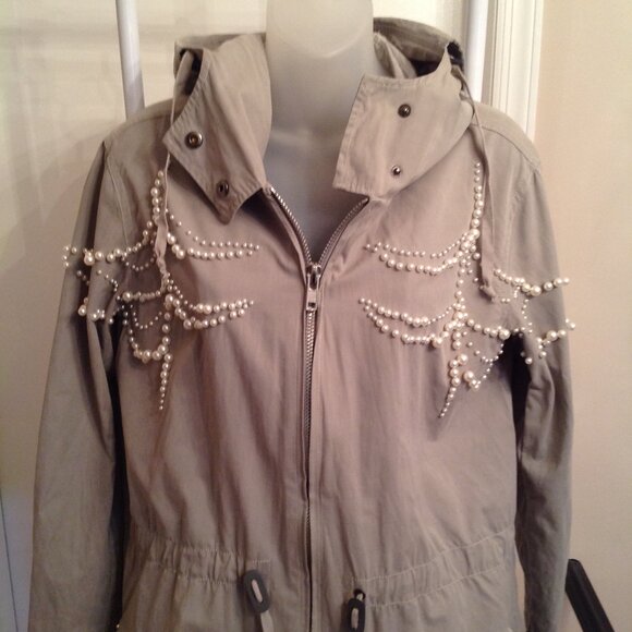 Stellah Pearl Embellished Long Light Jacket Coat w/ Hood - Picture 2 of 10